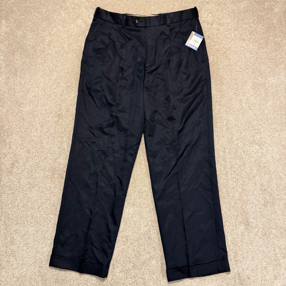 Croft & Barrow Dress Pants Mens 34x29 Navy Blue Pleated No Iron Microfiber NWT